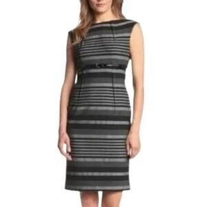 Calvin Klein Multicolored Striped Belted Sheath Dress Size 6